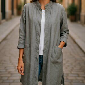 SOLD—Eileen Fisher Steel Gray Denim Relaxed Fit Painters Coat Sz XXS——SOLD